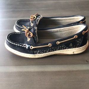 Sperry flats size 8 in black/gold boucle